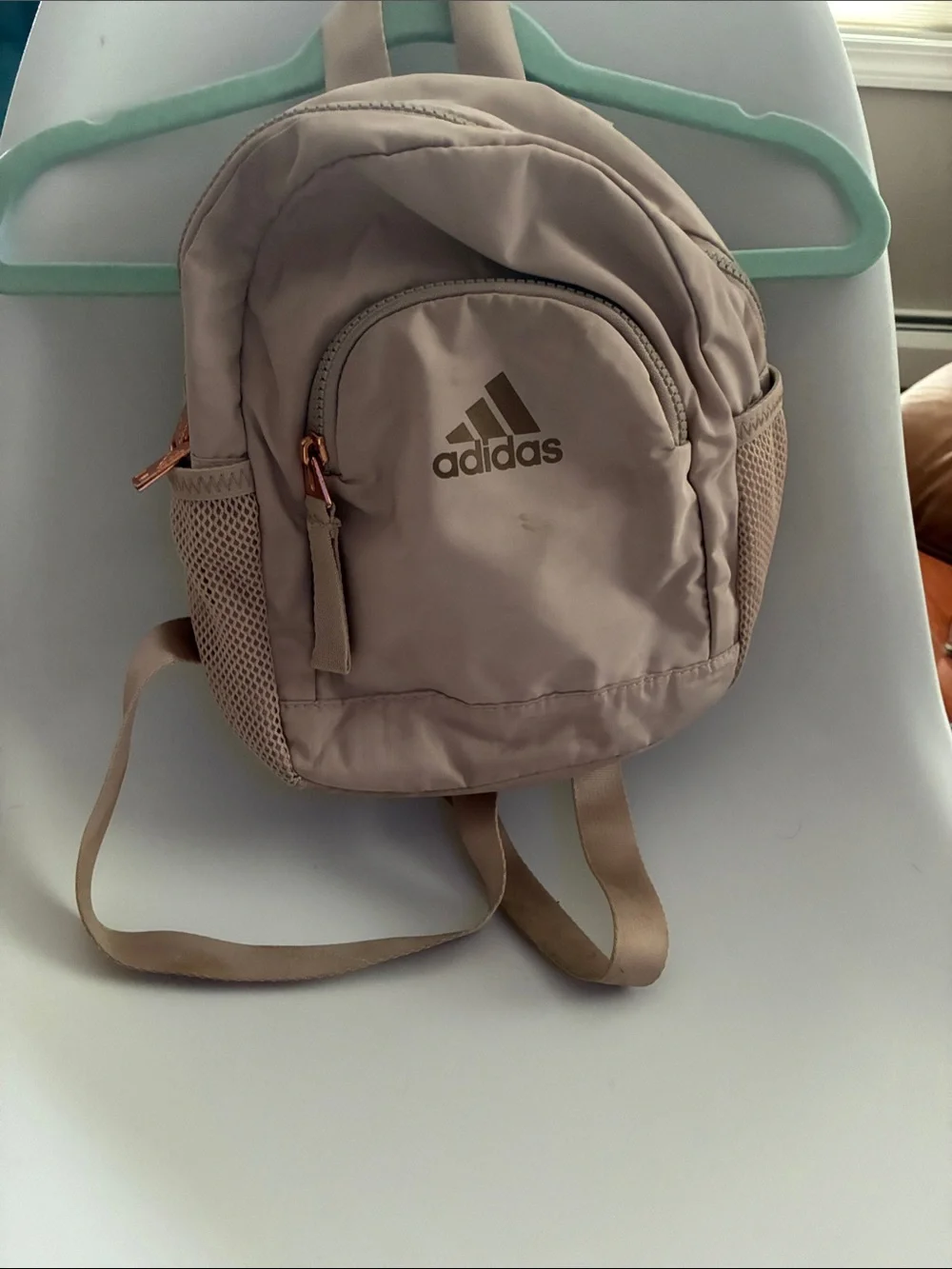 adidas Small Taupe Backpack with Rose Gold Accents